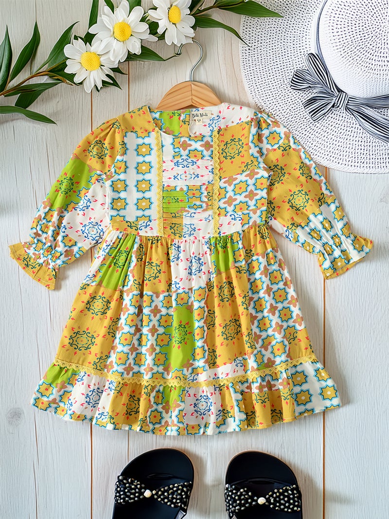 Floral Printed Dress for Girls - Yellow